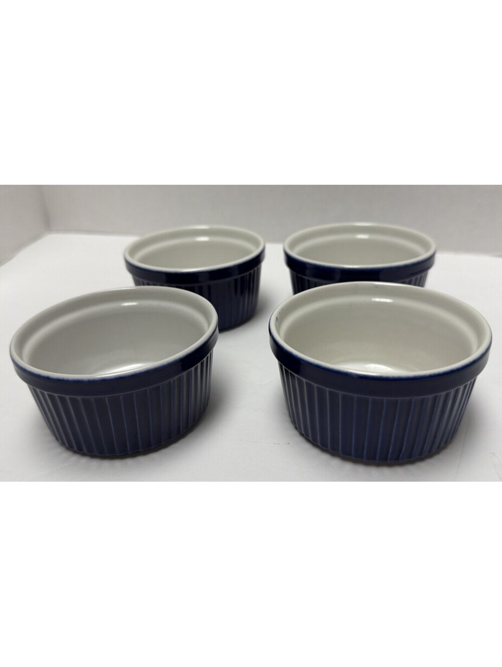 4 Oneida Cobalt Blue Ceramic Ramekin Custard Set Oven Proof Soufflé Brûlée Dish